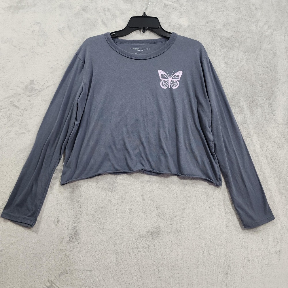 Grayson Threads Shirt Womens M Gray Butterfly Spread Love Kindness‎ Cropped Tee